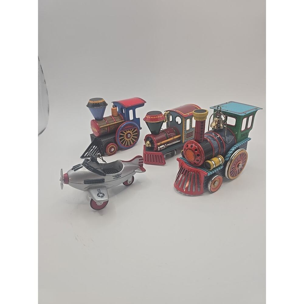 Hallmark‎ Keepsake Tin Train & Plane Ornaments 1988, 1989, 1994, 1996